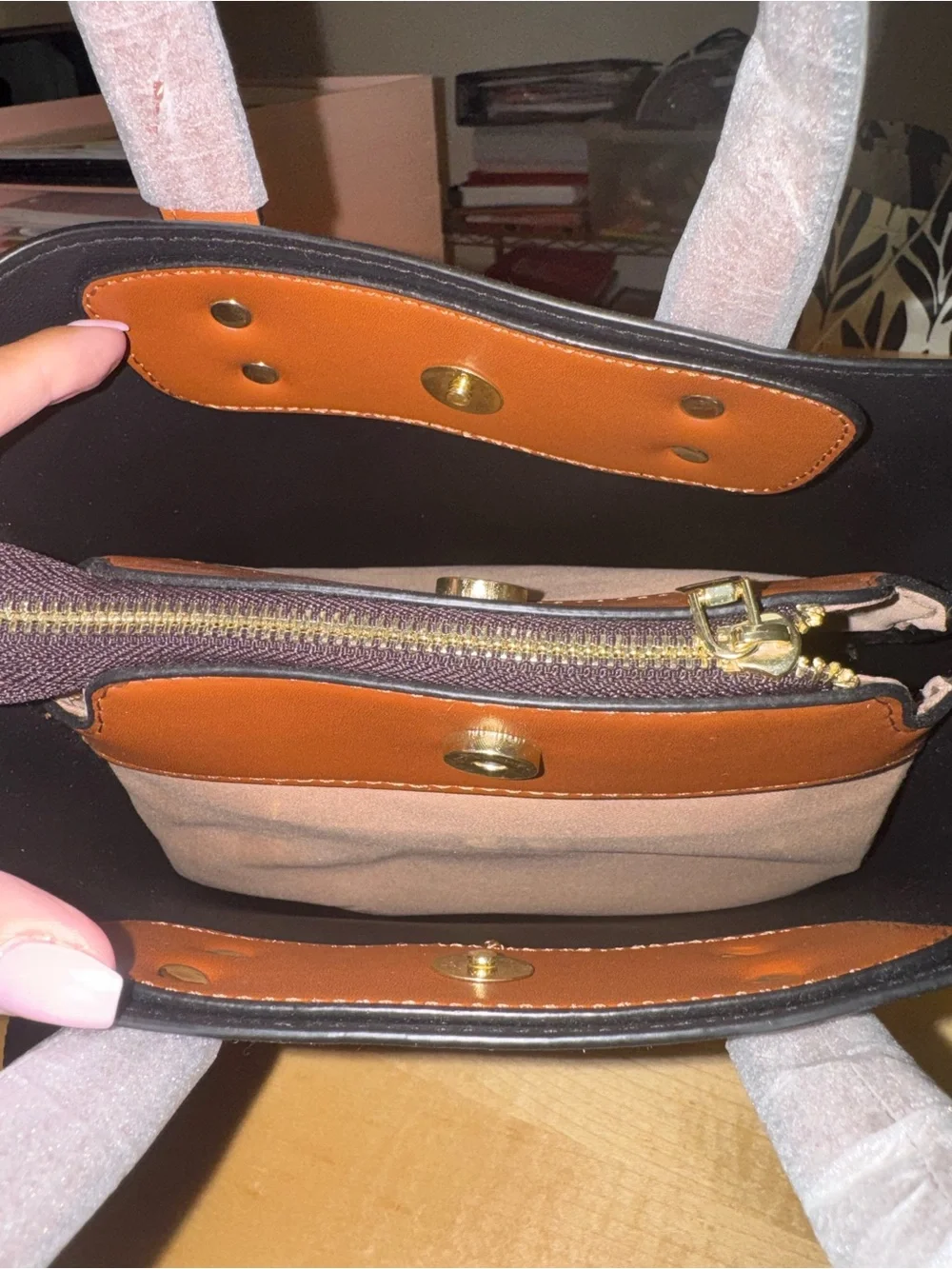 Sumzen Brown Patterned Tote/Crossbody